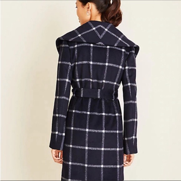 ANN TAYLOR Windowpane Shawl Collar Wrap Coat - Picture 2 of 4